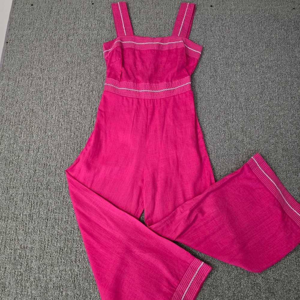 MISA Los Angeles Pink Cropped Wide Leg Jumpsuit XS Contrast Stitch NWT